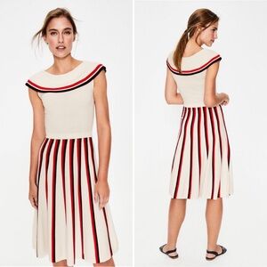 Boden Sylvia knitted off the shoulder striped dress white red size 16 NWT